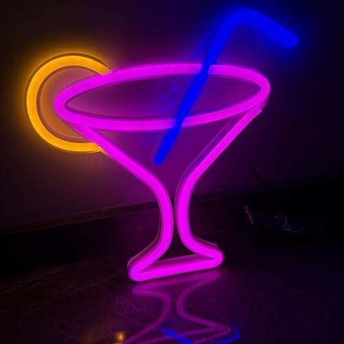 Image of Cocktails Neon Sign for Wall Decor ,Cocktails Happy Hour Neon Sign Man Cave Bar Home Art Neon Light Handmade LED Neon Lights Signs for Bedroom Beer Bar Neon Light Sign Hotel Party Club