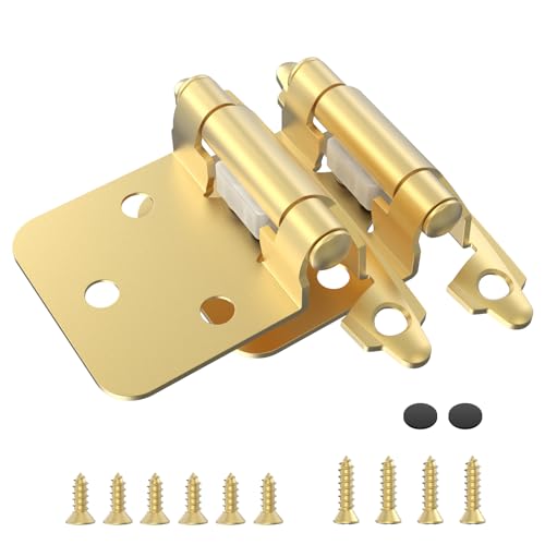 Chibery 1/2 Overlay Cabinet Hinges 50 Pack Self Closing Flush Mount Hinges with Door Bumper Variable Decorative Hardware for Bathroom Furniture Kitchen Cabinet Doors Brass Gold