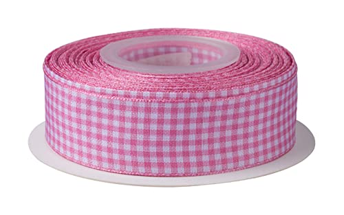 Gingham Ribbon, 1 Inch 25 Yd, Plaid Checkered Ribbon With Woven Edge, For Diy Crafts, Flower Bouquet Wrapping Home Decoration (Pink) #TOP10