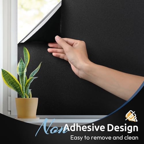 rabbitgoo Blackout Window Film for Privacy, Static Cling Sun Light Blocking Black Out Cover Room Darkening Window Tinting Film, for Day Sleeping Baby Nursery, 30x200cm, 11.8"x78.7", Matte Black - 3