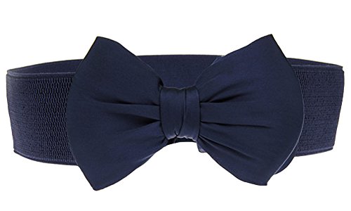 SportsWell Women's Fashionable Bowknot Wide Belt Girls Lady Stretch Cinch Dress Waistband Navy