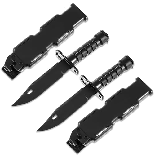 WinnerWhy 2 Pcs Rubber Training Knife with Sheath Dummy Plastic Dagger Flexible Soft Fixed Blade Fake Airsoft Knife Props for Halloween Martial Arts Cosplay Tactical Practice