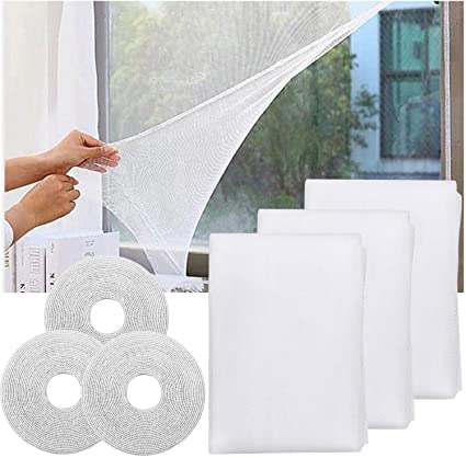 SKYTE® 3 Pack Insect Screen Bug And Fly Proof Window Netting 130 x 150cm Window DIY Self-Adhesive Insect Mesh Curtain Bug Bee Protector Home Garden (White)