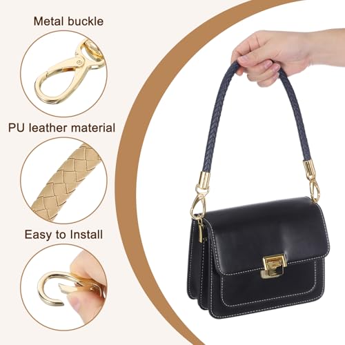 uxcell Leather Purse Strap, 2Pcs 60cm/23.62" Short Leather PU Braided Purse Replacement Handle with Metal Buckles for Underarm Bags, Handbags (Apricot Strap + Gold Clasp) by uxcell - Image 3