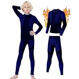 MEETYOO Thermal Underwear Set for Kids, Seamless Long Johns for Boys, Ski Base Layer Leggings & Shirt for Child 6-15 Years Blue