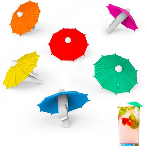 CHENSHUO Umbrella Modeling Markers Silicone Beverage Pendant Wine Glass Mark Capable Of Being Repeatedly Clean and Used Colorful Party Stemware Pendant Set 6 Piece.