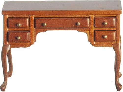 Melody Jane Dolls Houses Dollhouse Mid Century Walnut Desk Writing Table JBM Miniature Study Furniture