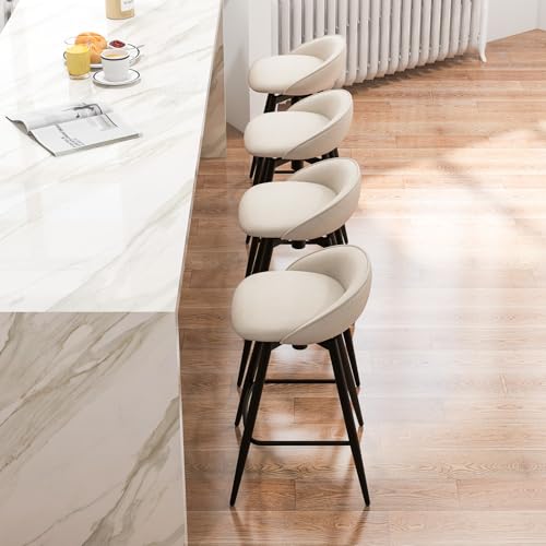 COSTWAY Set de 2 Butacos Tapizados para Barra con Altura de 25", Giratorios 360° con Respaldo y Reposa pies, Estructura Metálica Robusta, Sillas de Desayuno sin Brazos Beige miniatura 7