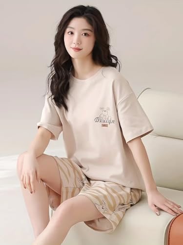 Image of Louis Luxe Cotton Blend Womens Korean Night Dress || Short Pyjama Set || Korean Nightsuit || Women Nightwear ||Round Neck Short Sleeve Nightsuit || Loungewear || Everyday Nightdress
