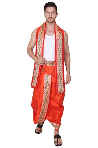 Image of Rameshwaram Fabrics Mens Ready to Wear Silk Dhoti with Angwastra Set - Pocket Dhothi