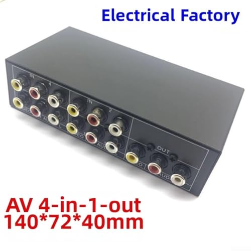 Conmutador AV de 4 puertos, caja selectora de audio y video, concentrador divisor compuesto para reproductor de DVD, consola de juegos, TV con control remoto, color negro