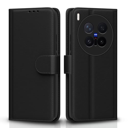 Image of Amazon Basics Flip Cover for Vivo X300 Pro 5G Leather Finish | Wallet Stand and Shock Proof | Inside TPU with Card Pockets | Complete Protection Flip Case (Black)