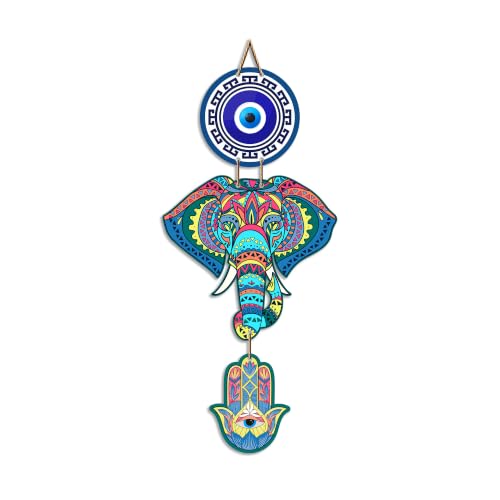 Image of Artvibes Elephant Evil Eye Wall Hanging for Home Entrance | Lucky Elephant Nazar Battu MDF Wall Decor | Vastu Decorative Art for Living Room | Bedroom | Office | Main Door | Unique Gift (WH 8547N)