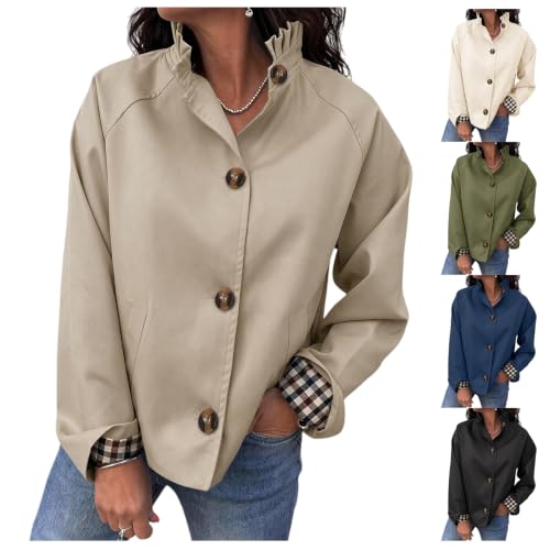 Cropped Trench Coat for Women Ruffle Trench Coat Single Breasted Jackets - image 1