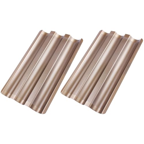 IMIKEYA 2pcs Carbon Steel Non-Stick Wave Baking Mould for French Loaf - Three Slot Bakeware