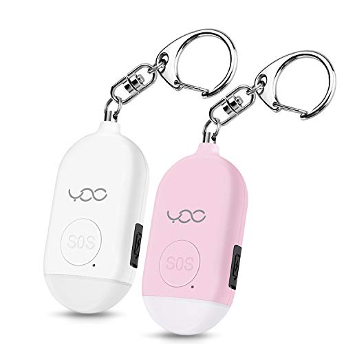 YDO Safe Personal Alarm, 130db Personal Safety Alarm Siren Song for Women Keychain with USB Rechargeable, LED Flashlight, Emergency Self Defense Safe Sound for Kids & Elderly 2 Pack (Pink&White)