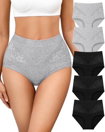 Image of Women's Cotton Underwear Slight Tummy Control High Waisted Postpartum Panties Ladies Soft Full Coverage Briefs 5 Pack