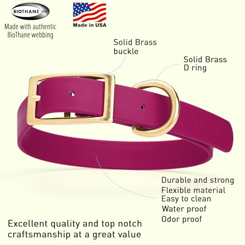Image of Viper Biothane Heavy Duty Waterproof Dog Collar Strong Coated Nylon Webbing w /Solid Brass Hardware Odor-Proof Easy to Clean High Performance Fits Small Medium or Large Dogs, Magenta Pink