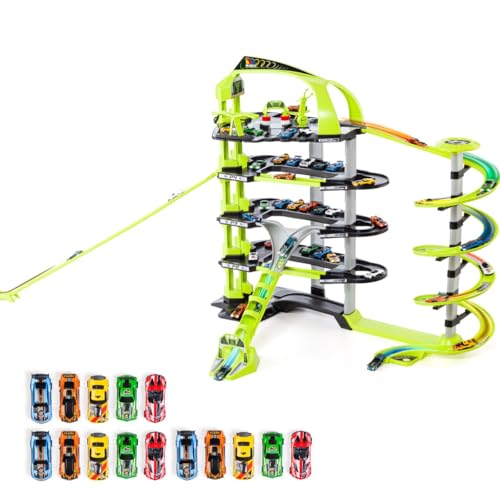 M MOLTO | Super voiture pour enfant à 5 étages avec accessoires + 15 voitures et tapis, 24 places de stationnement, parking de voiture jouet, voiture jouet, jouets pour enfants + 3 ans