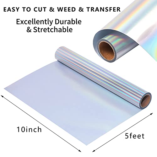 Image of Holographic Heat Transfer Vinyl Holographic Silver HTV Vinyl Rolls 12 inch x 6 feet Iron On Vinyl for Cricut, T-Shirts DIY Design Silhouette Cameo & Heat Press Machine