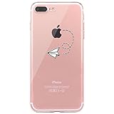 iPhone 7 Plus Case, JAHOLAN Amusing Whimsical Design Clear TPU Soft Case Rubber Silicone Skin Cover for Apple iPhone 7 Plus - Paper Airplane