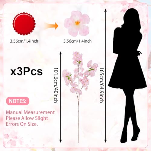 YOUNGLEAVES ピンクの人工桜の枝3本、40インチのリアルなフェイクロングステム桜の花瓶アレンジメント、結婚式、テーブルセンターピース、ホームパーティー、キッチン装飾用 [4]