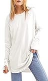 Fisoew Women's Casual Long Sleeve Tops Crew Neck Round Hem Loose T-Shirts Tunic Tops with Thumb Holes White