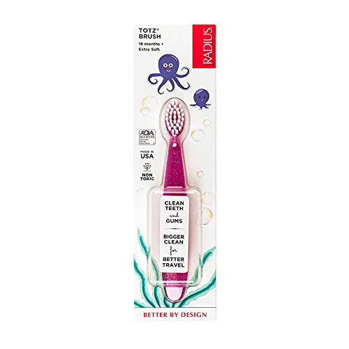 RADIUS Totz Toothbrush Extra Soft Brush BPA Free & ADA Accepted Designed for Delicate Teeth & Gums for Children 18 Months & Up - Pink Sparkle - Pack of 1
