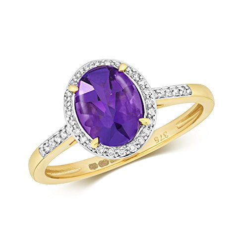 Bague femme or jaune 9k diamant et améthyste de créateur