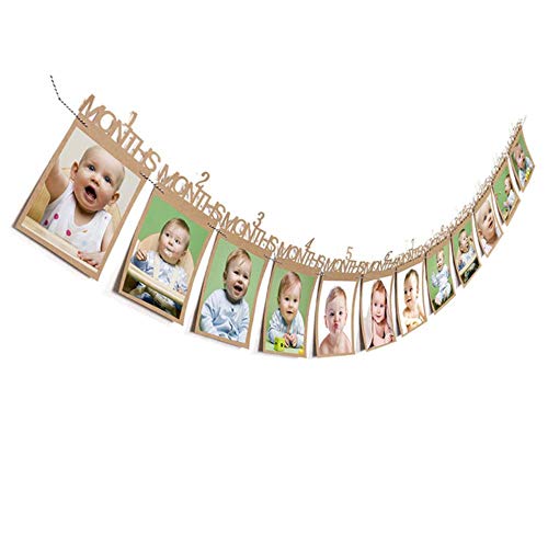 ATP Photo Folder Kids Birthday Decorations 1-12 Month Photo Banner Monthly Photo Wall Drop,Brown