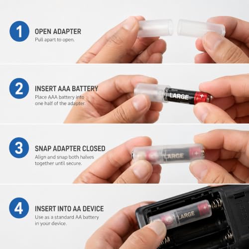 Image of Street27 AAA to AA Battery Adapter Converter (4 Pcs) - Snap-in Size Holder Case for Flashlights, Toys, Remotes & Electronic Devices - Lightweight PP Material Converter (Cells Not Included)
