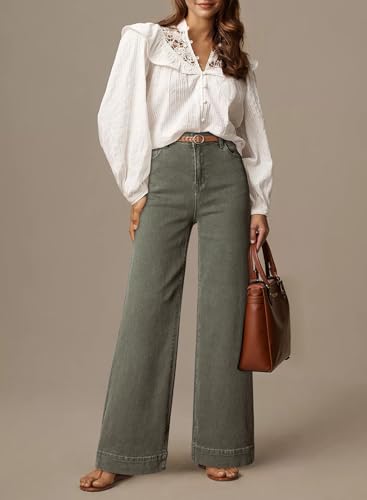 Image of Dokotoo Women's Casual High Waisted Jeans Stretch Wide Leg Loose Denim Pant