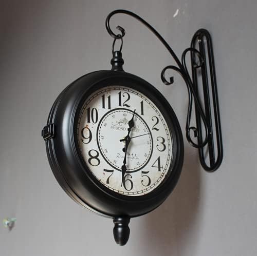 Station Wall Clock, 30Cm Double Sided Wall Clock, Wall Clock Double Sided Indoor & Outdoor Garden Train Station Clock Vintage Antique Look