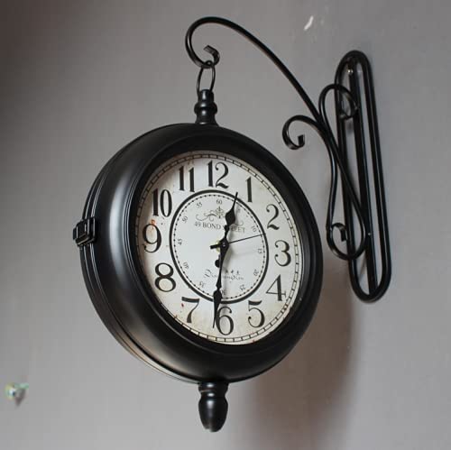 Orologio da Parete Stazione, Orologio da Parete Bifacciale da 30 Cm, Orologio da Parete Bifacciale da Giardino per Interni Ed Esterni Orologio da Stazione Ferroviaria Vintage Aspetto Antico