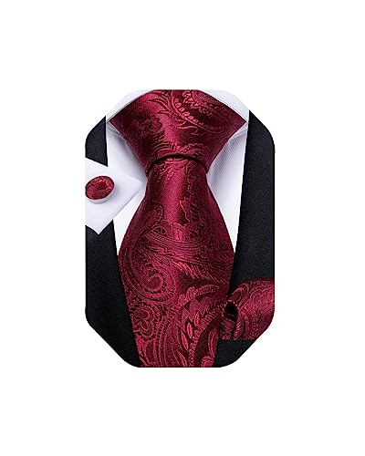 Image of DiBanGu Extra Long Tie for Men 63 inch XL Silk Necktie Set | Pocket Square and Cufflinks, Big and Tall, Jacquard Woven, Gift Box, Paisley /Plaid /Solid /Striped, for Weddinng Party Business
