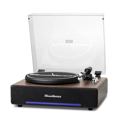 Image of RESONANCE AUDIO WORKS Hi-Fi Record Player with Speakers | Premium Vinyl Turntable with Bluetooth Capability | Built-in 4-Speaker Stereo System for Music Fans, Walnut Veneer+ Silver Trim