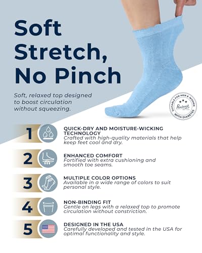 Image of Pembrook Frill Knit Diabetic Socks for Women & Men with Bamboo Viscose - 6 Pairs Non Binding Wide Neuropathy Socks for Women