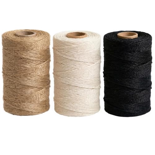 PerkDecor Twine String Natural Jute Twine & Cotton Twine Bundle - Bulk Packing Twine for Crafts Gift Wrapping String Gardening Twine Home Decor (3 Rolls 984ft 2mm)