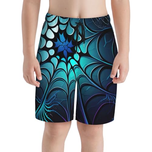 Boys Swim Trunks Beach Board Shorts Summer Bathing Suits Teen Kids, Spider Web Cool Art3