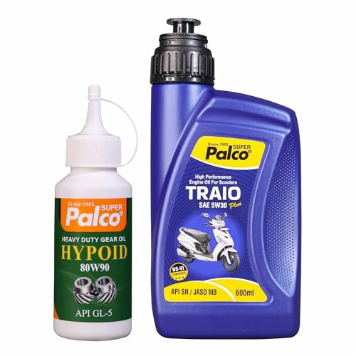 Image of PALCO Traio Plus 5W30 Engine Oil 600ml & Hypoid 80W90 Gear Oil 120ml for Gearless Scooty Synthetic Engine oil for Bike High Performance BS-6 Reduces Anti-Corrosion Wear Sludge & Deposits