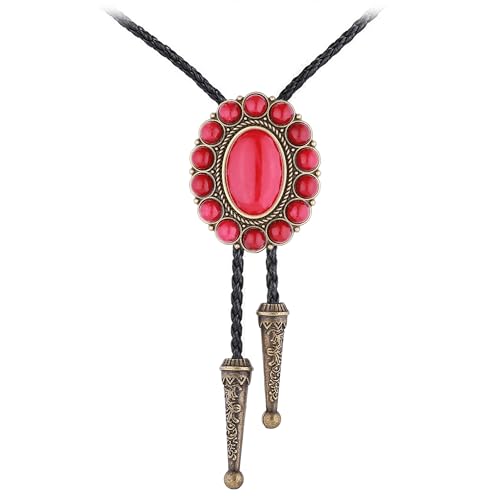 Image of GelConnie Bolo Tie for Men Women Western Cowboy Turquoise Leather Necktie | Natural Stone Bolo Tie Necklace for Women Rodeo Cowboy Leather Necktie Native American Western Cowgirl Ties Adjustable Cord