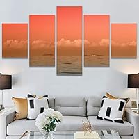 SIGNWIN 5 Panel Canvas Wall Art Coastal Orange Photography Relax/Calm Romantics Sunset Warm for Home Decorations Ready to Hang - 60