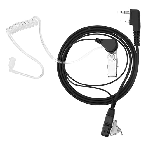 1 Pieza Auricular Walkie Talkie de 2 Pines con Botón PTT, Pinganillo Walkie Talkie Compatible con Radio Bidireccional Kenwood Bao-Feng UV5R 888S RT24 RT27 HT999 HESENATE