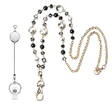SUNMME Collana Cordino Maglione Lungo Argento Colore Rotondo Imitazione Perla per Appendere Carte da Lavoro Chiavi Carte d'identità Collo Catena Gioielli Regalo (22 a)