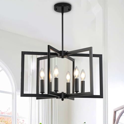GZDEZCL Black Chandelier, 6 Light Dining Room Light Fixture Industrial