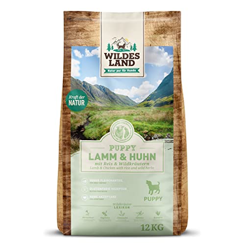 Wildes Land - Nr. 10 Lamm und Huhn - 12 kg - mit Reis und Wildkräutern - Glutenfrei - Trockenfutter für Hunde - Hundefutter mit hohem Fleischanteil - Hohe Verträglichkeit