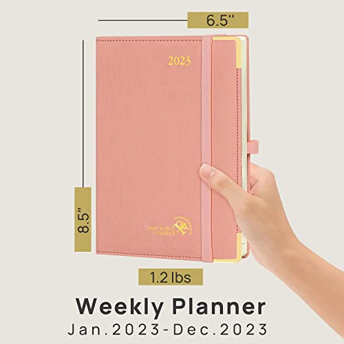 Poprun 2023 Planner, Vertical Daily Weekly And Monthly Calendar, Agenda 6.5" X 8.5" With Tear-Off Corner, Hourly Time Slots, Vegan Leather Hard Cover, Fsc® -Certified Paper, Pink #TOP1