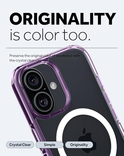 Image of Spigen Caseology Quartz Crystal Mag Back Cover Case for iPhone 16, MagSafe Compatible, Clear Transparent - PC+TPU | Crystal Purple