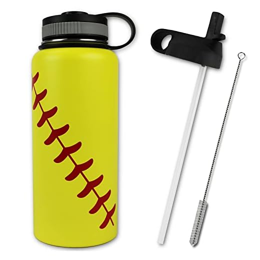 Urbanifi Water Bottle Straw Lid Softball Tumbler 32 oz Gift for Mom Men Flask Sports Travel Waterbottle, Stainless Steel, Vacuum Insulated, Water Cold for 24, Hot for 12 hours (Softball Straw Lid)