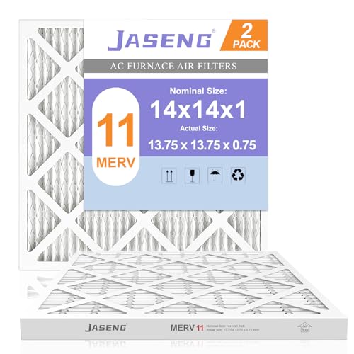 Image of 14x14x1 MERV 11 Air Filter, 2-Pack for Furnace HVAC | MPR 1000 FPR 7 Pleated HVAC filter, Exact Size: 13.78 inchx13.78 inchx0.79 inch, Filters Dust, Pollen & Pet Dander, 3-Month Lifespan